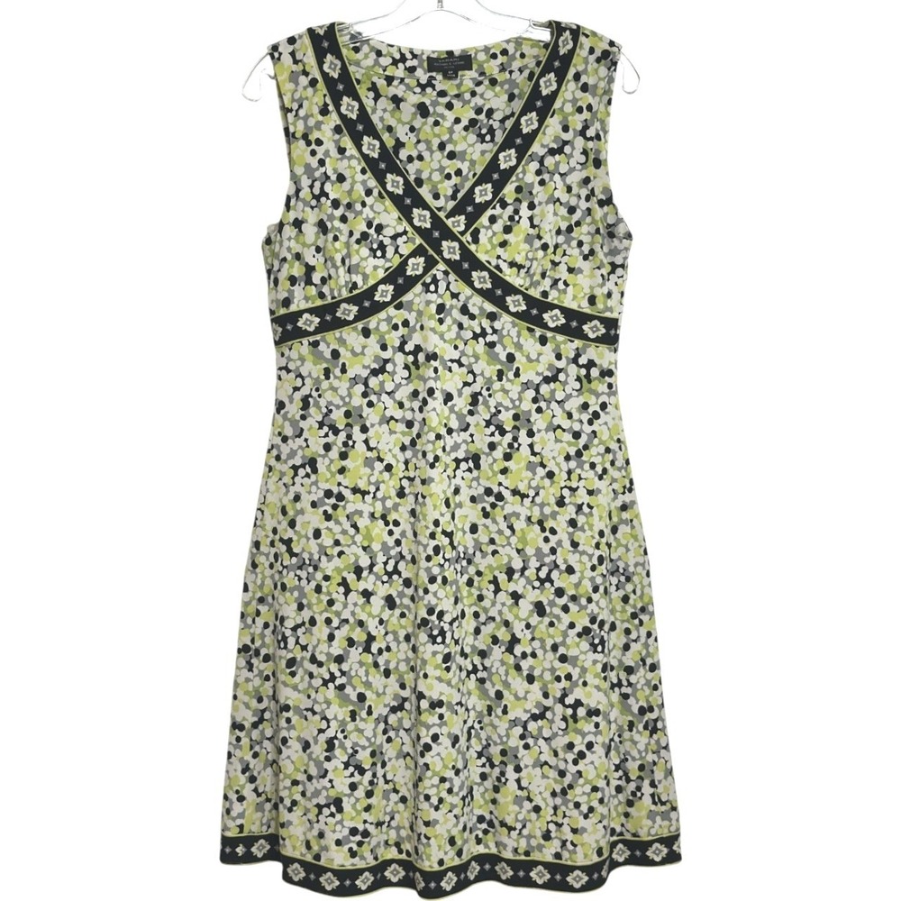 Tahari‎ Arthur S Levine Dress Women Lime Green V-Neck Mod Abstract Summer 8P